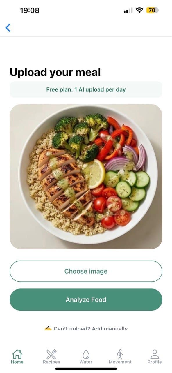 Nutraxis app screenshot: AI Meal Analysis