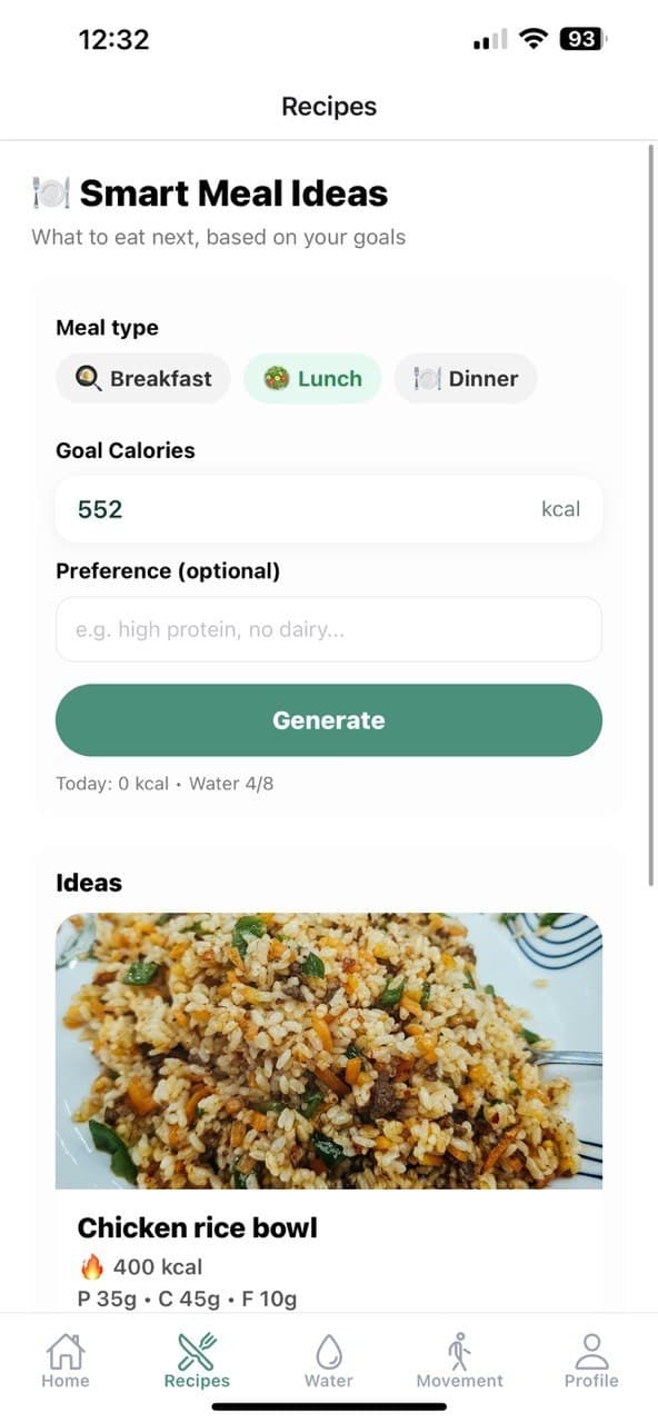 Nutraxis app screenshot: Smart Meal Ideas